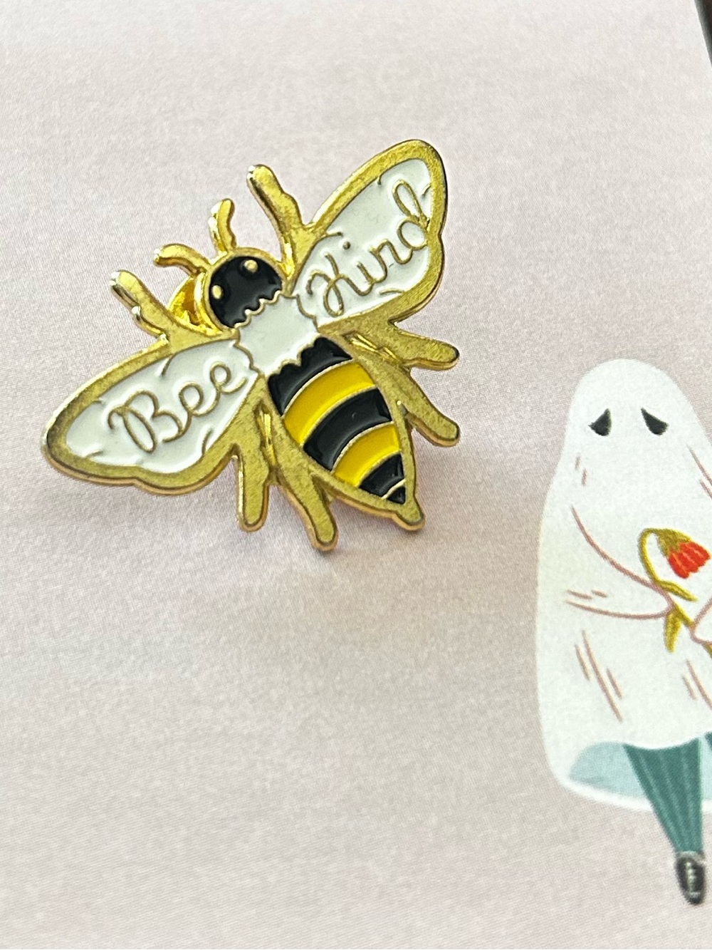 Bee Kind Enamel Pin - Gold, Yellow, Black,‎ White